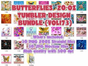 BUTTERFLIES 20-OZ TUMBLER DESIGN BUNDLE (VOL173)