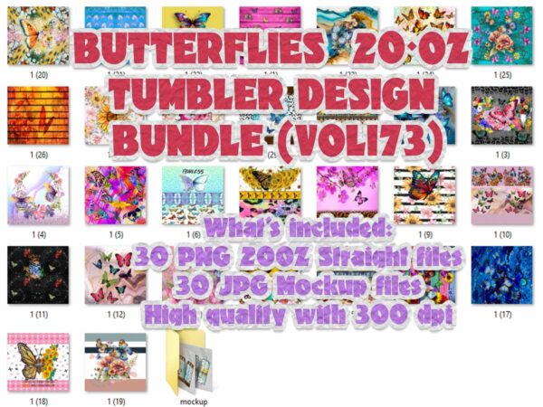 BUTTERFLIES 20-OZ TUMBLER DESIGN BUNDLE (VOL173)
