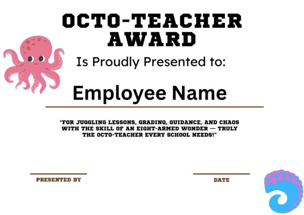 Free Octo-Teacher Award Canva Template