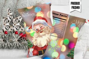 free christmas canva template, chip bag template, christmas treat bag, printable holiday bag, canva chip bag, diy christmas crafts, party favor bag template, artsbyterme